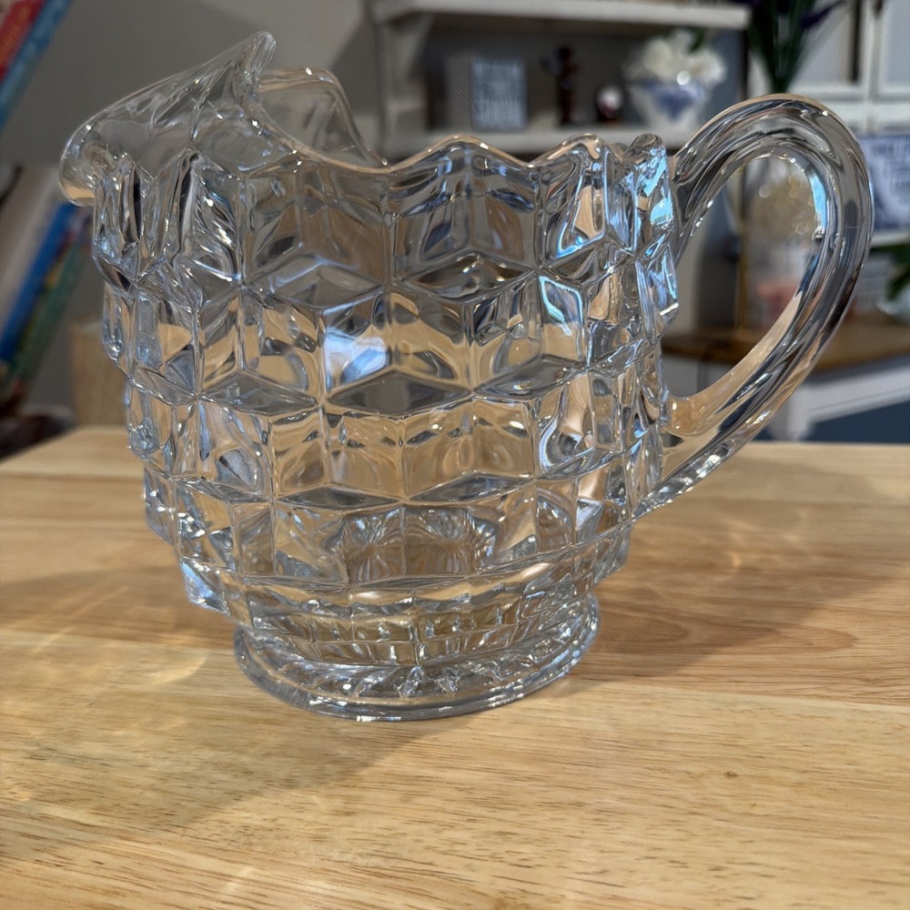 Vtg Cube Fostoria American Glass #2056 Clear  6 3/8" Ice Lip Pitcher 1915-1982